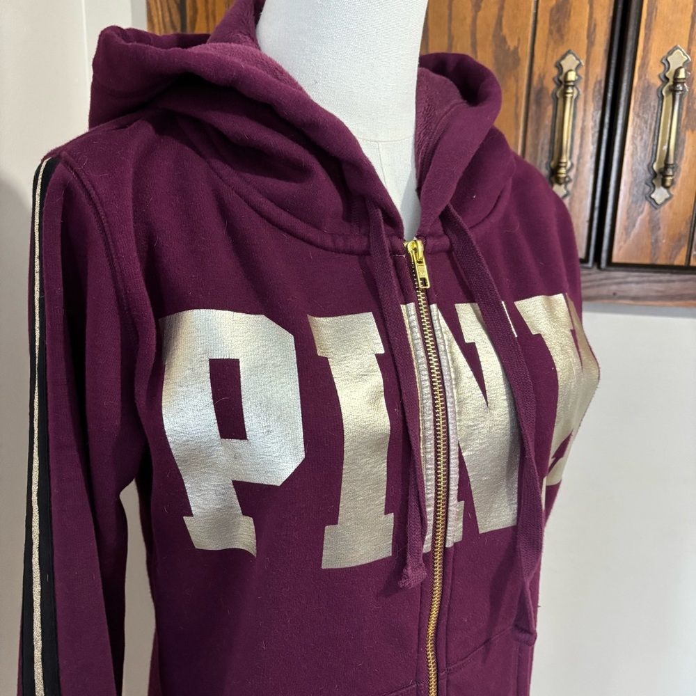 PINK Zip Up Hoodie Long Sleeve Jacket Size Medium Victoria’s Secret Logo - Picture 4 of 16